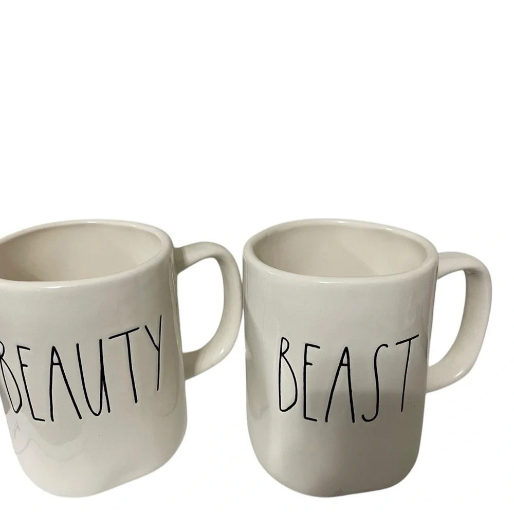 Rae Dunn White 'Beauty' and 'Beast' Mugs - Picture 2 of 6